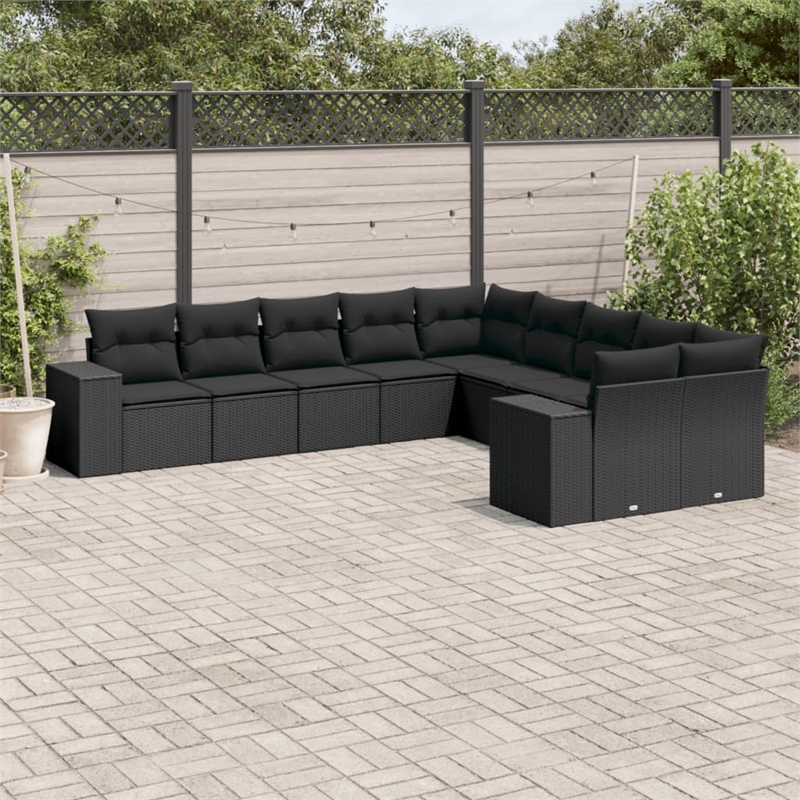 Afuera Living Contemporary 10 Piece Poly Rattan Sofa Set in Black