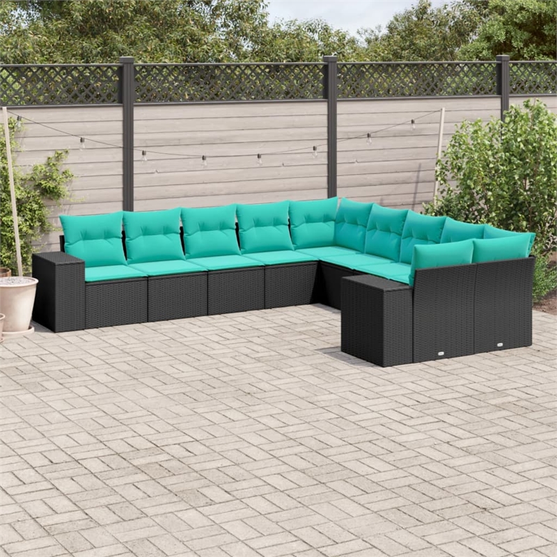 Afuera Living Contemporary 10 Piece Poly Rattan Patio Sofa Set in Black