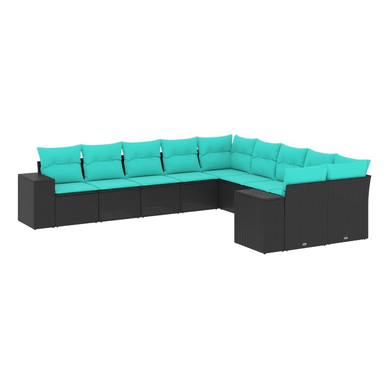 Afuera Living Contemporary 10 Piece Poly Rattan Patio Sofa Set in Black