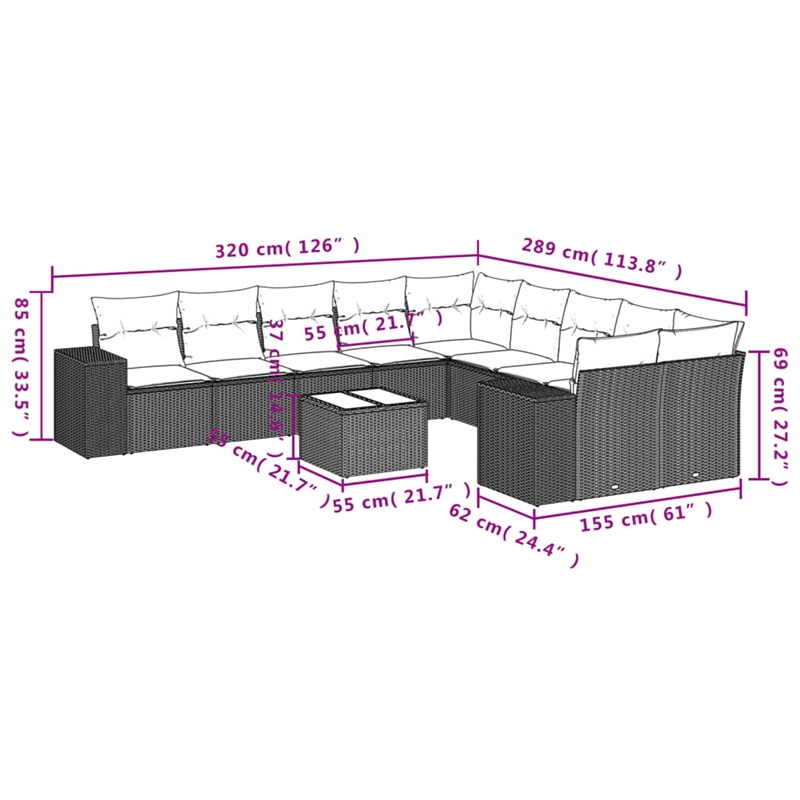 Afuera Living Contemporary 11 Piece Poly Rattan Small Sofa Set in Gray