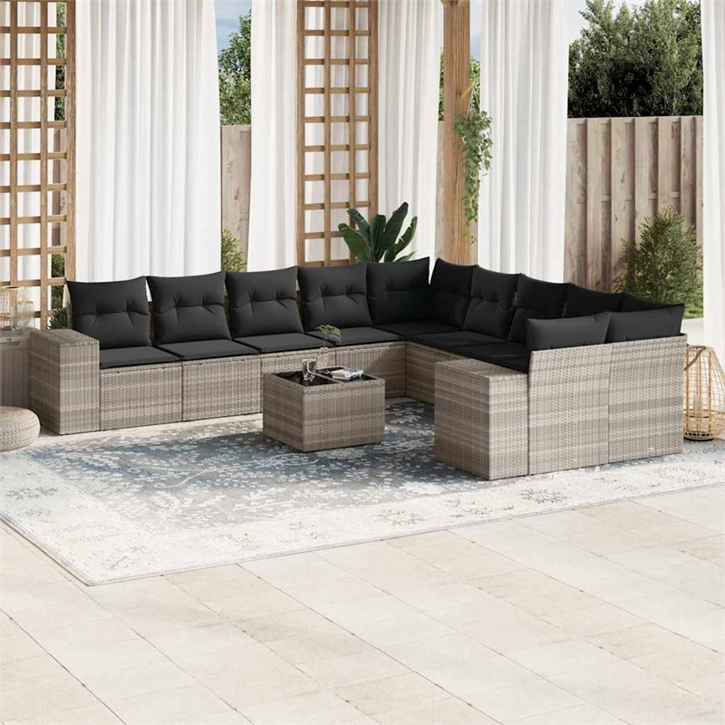 Afuera Living Contemporary 11 Piece Poly Rattan Sofa Set in Gray