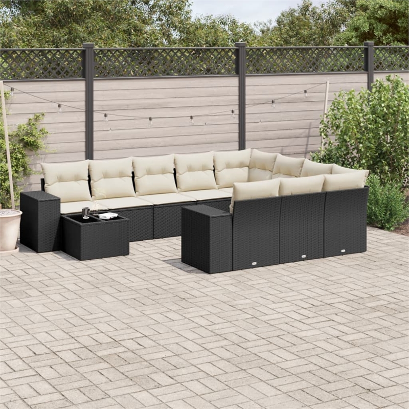 Afuera Living Contemporary 11 Piece Poly Rattan Sofa Set in Black/Cream