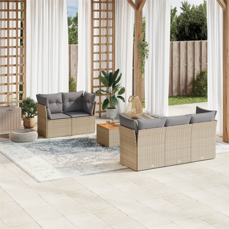 Afuera Living 6 Piece Poly Rattan Sofa Set in Gray/Brown/Beige