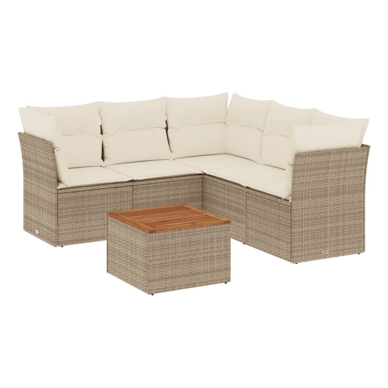 Afuera Living 6 Piece Poly Rattan Sofa Set in Brown/Cream/Beige