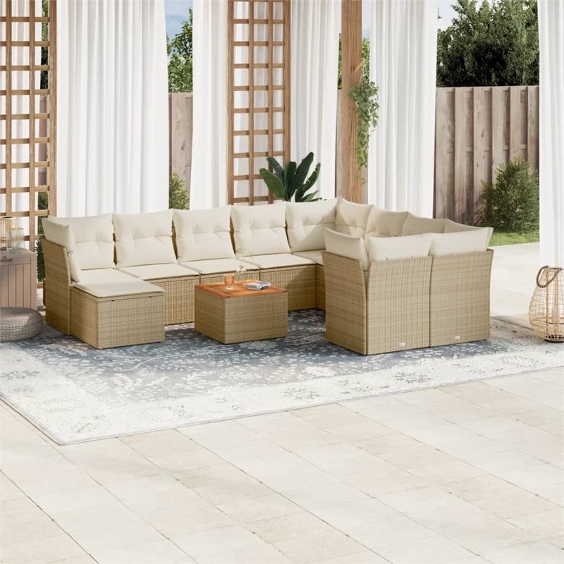 Afuera Living Contemporary 11 Piece Poly Rattan Sofa Set in Beige