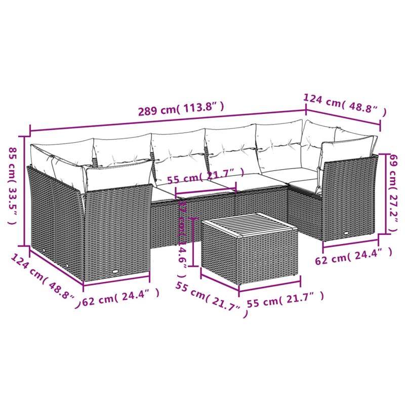 Afuera Living Contemporary Synthetic Poly Rattan 8 Piece Patio Sofa Set