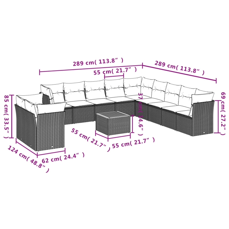 Afuera Living Contemporary 12 Piece Poly Rattan Sofa Set in Black