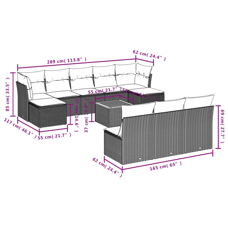 Afuera Living Contemporary Synthetic Poly Rattan Large Sofa Set in Black/Brown