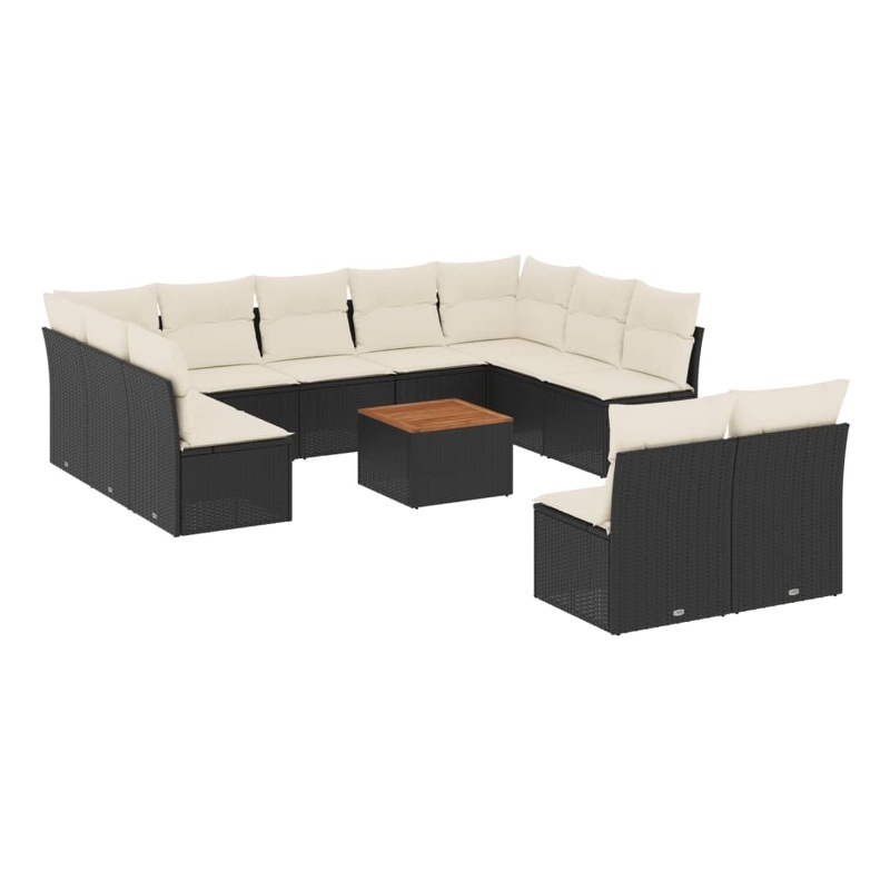 Afuera Living Synthetic Poly Rattan 12 Piece Sofa Set in Black/Cream