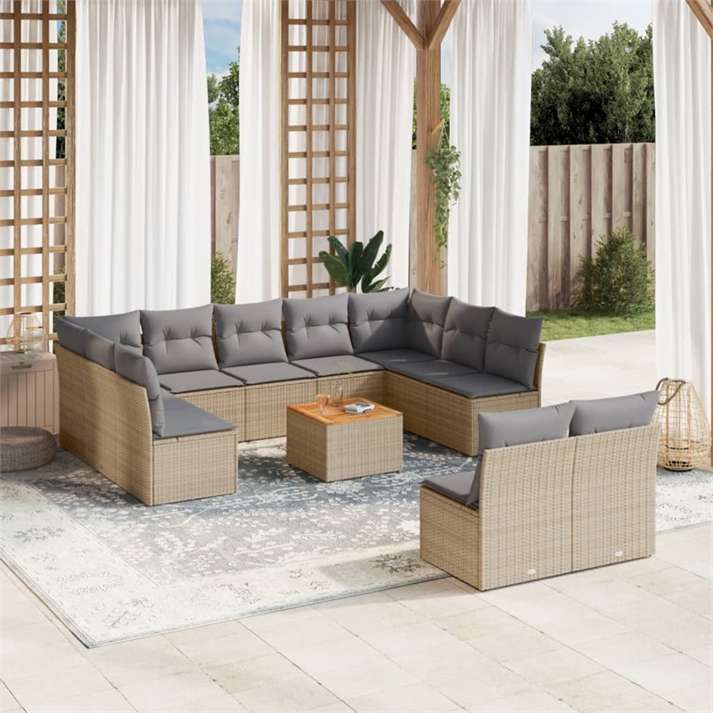 Afuera Living 12 Piece Poly Rattan Sofa Set in Gray/Brown/Beige