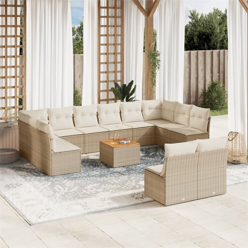 Afuera Living Contemporary Synthetic Poly Rattan 13 Piece  Sofa Set in Beige
