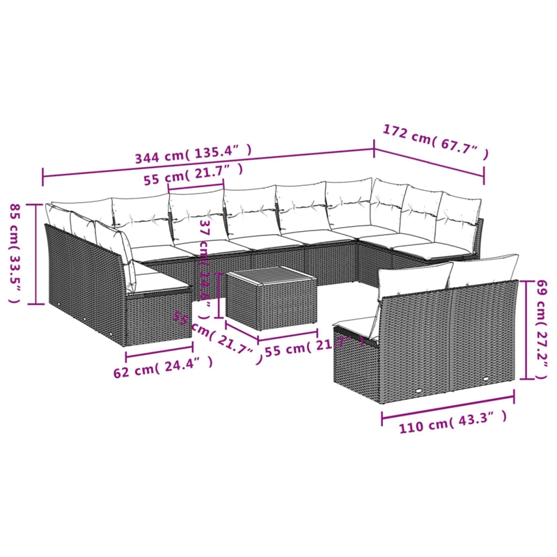 Afuera Living Contemporary Synthetic Poly Rattan 13 Piece  Sofa Set in Beige