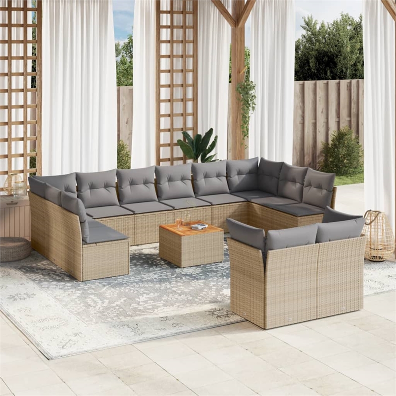 Afuera Living 13 Piece Poly Rattan Small Sofa Set in Gray/Brown/Beige