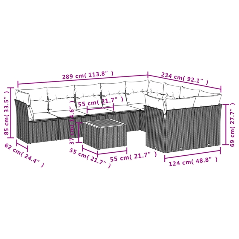 Afuera Living Contemporary 10 Piece Poly Rattan Sofa Set in Gray/Beige