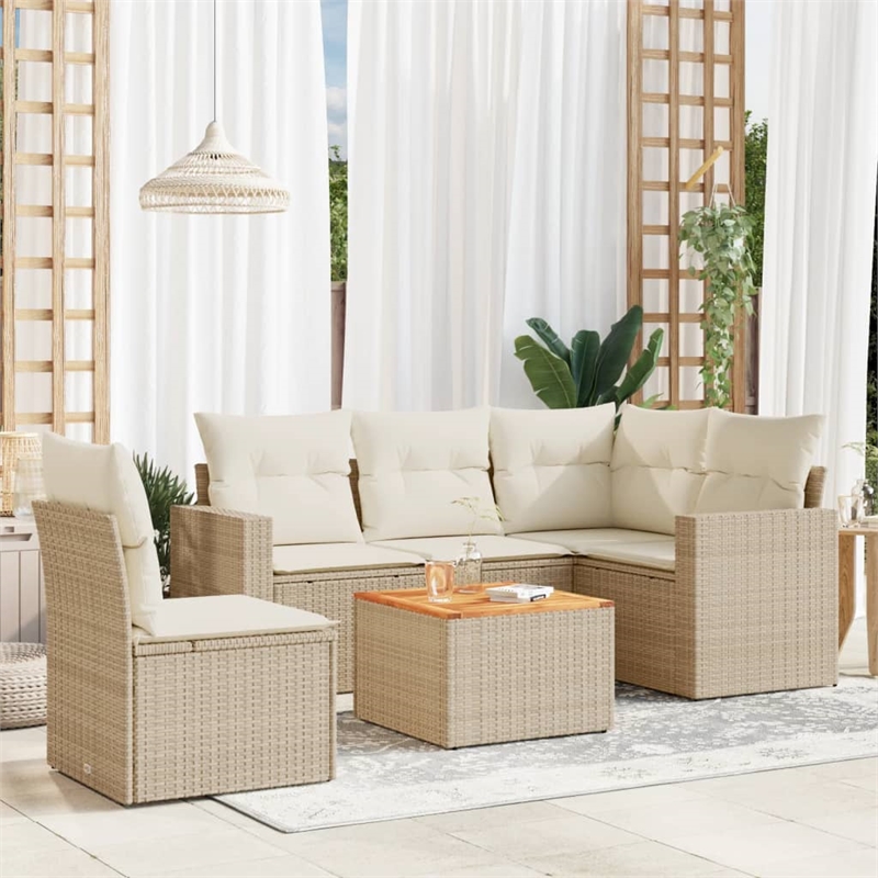 Afuera Living 6 Piece Poly Rattan Sofa Set in Brown/Cream/Beige
