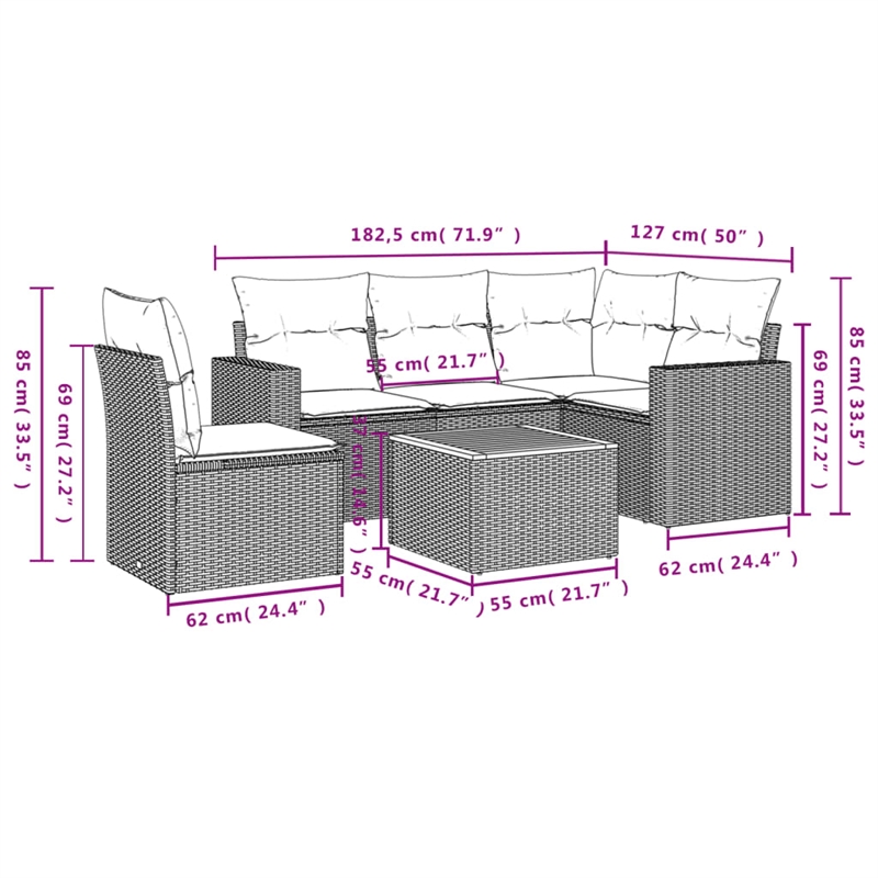 Afuera Living 6 Piece Poly Rattan Sofa Set in Brown/Cream/Beige