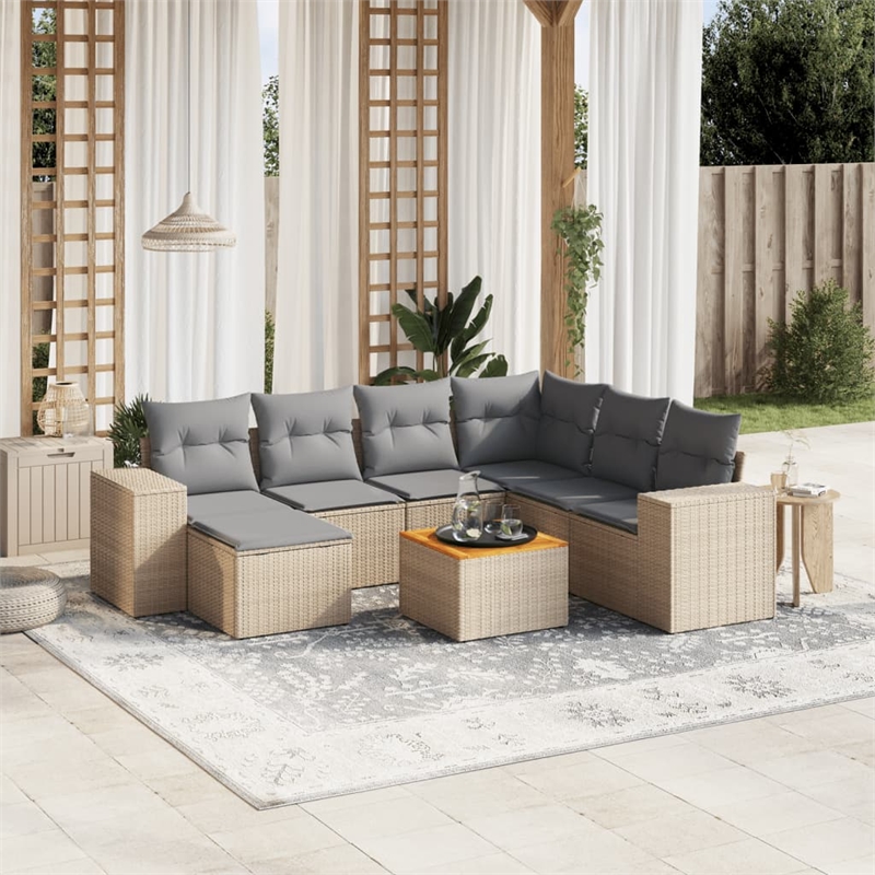 Afuera Living Contemporary Synthetic Poly Rattan 8 Piece  Sofa Set in Beige