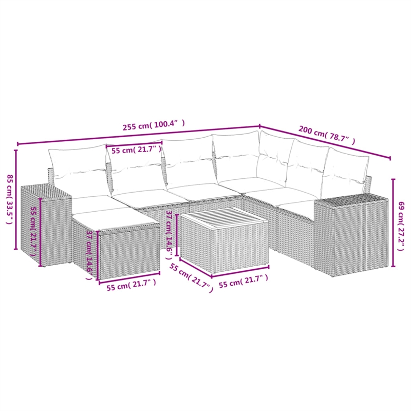 Afuera Living Contemporary Synthetic Poly Rattan 8 Piece  Sofa Set in Beige
