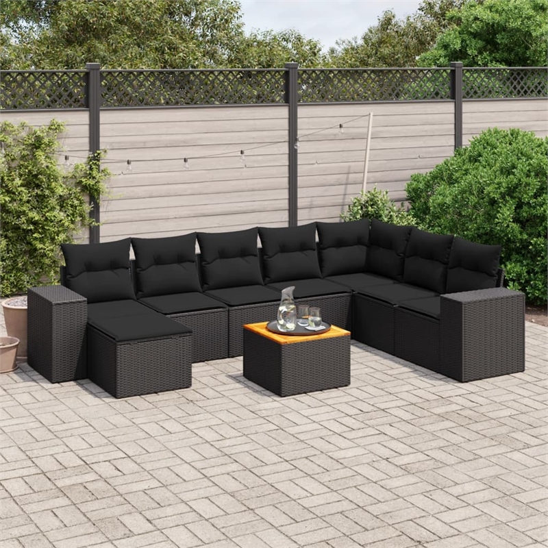 Afuera Living Contemporary 9 Piece Poly Rattan Sofa Set in Black