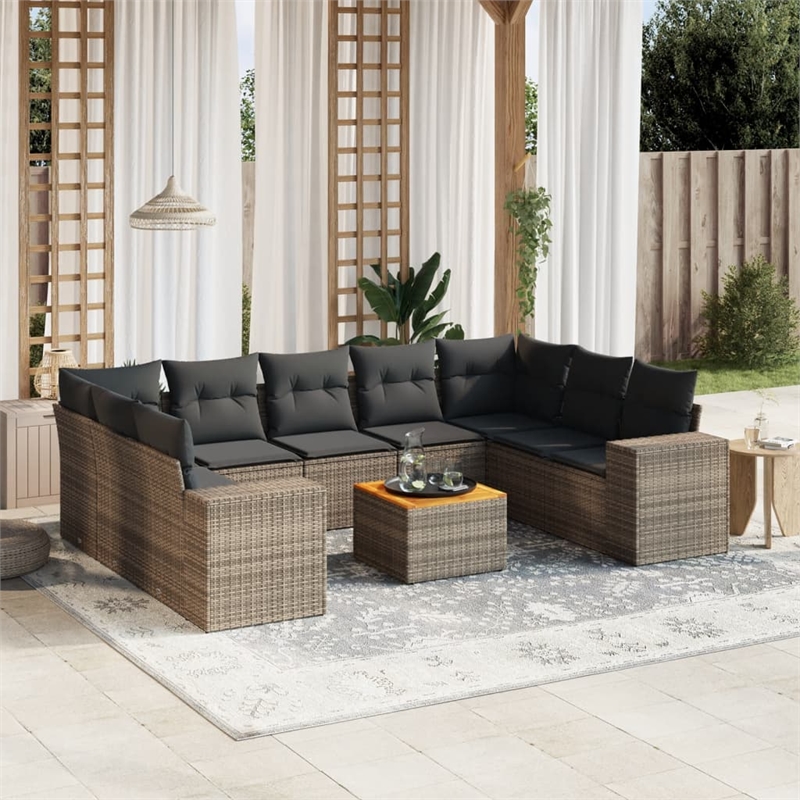 Afuera Living Contemporary Synthetic Poly Rattan 10 Piece  Sofa Set in Gray
