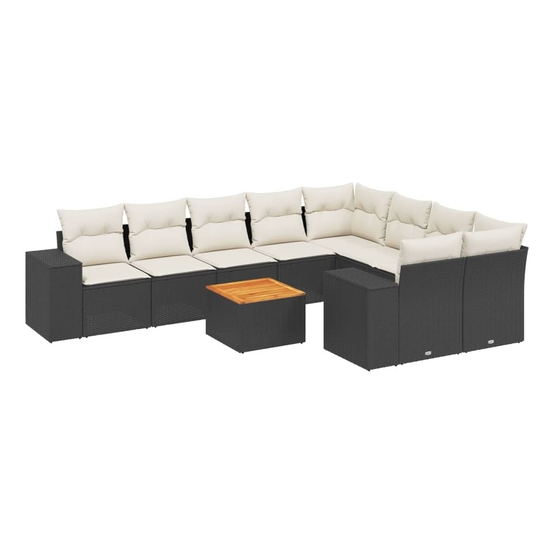 Afuera Living Contemporary 10 Piece Poly Rattan Sofa Set in Black/Cream