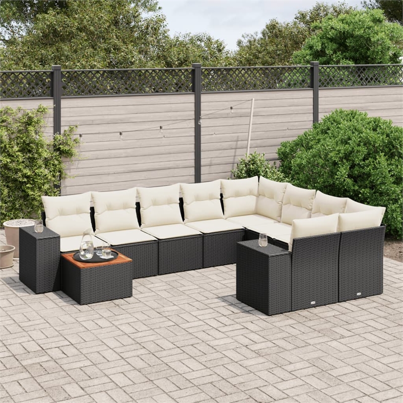 Afuera Living Contemporary 10 Piece Poly Rattan Sofa Set in Black/Cream
