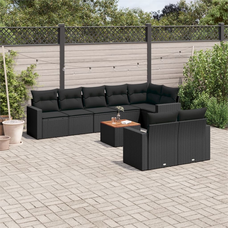 Afuera Living Contemporary 9 Piece Poly Rattan Sofa Set in Black/Brown