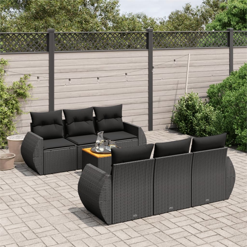 Afuera Living Contemporary 7 Piece Poly Rattan Sofa Set in Black