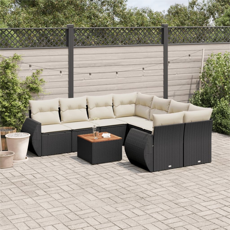 Afuera Living Contemporary 9 Piece Poly Rattan Sofa Set in Black/Cream