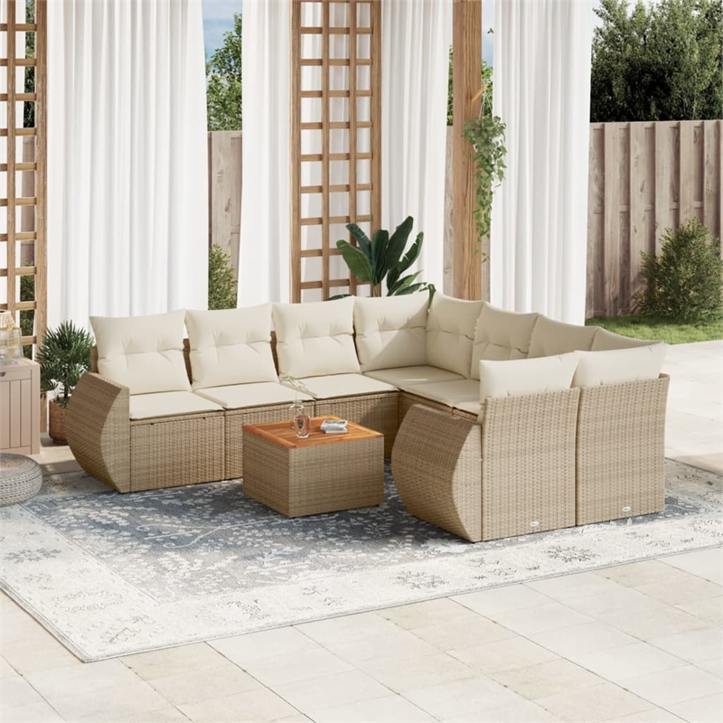 Afuera Living Contemporary 9 Piece Poly Rattan Sofa Set in Cream/Beige