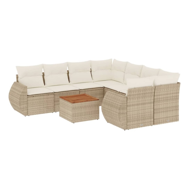 Afuera Living Contemporary 9 Piece Poly Rattan Sofa Set in Cream/Beige