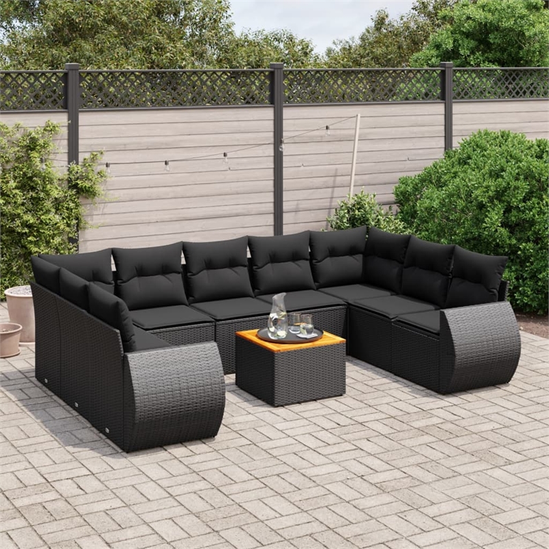 Afuera Living Contemporary 10 Piece Poly Rattan Sofa Set in Black