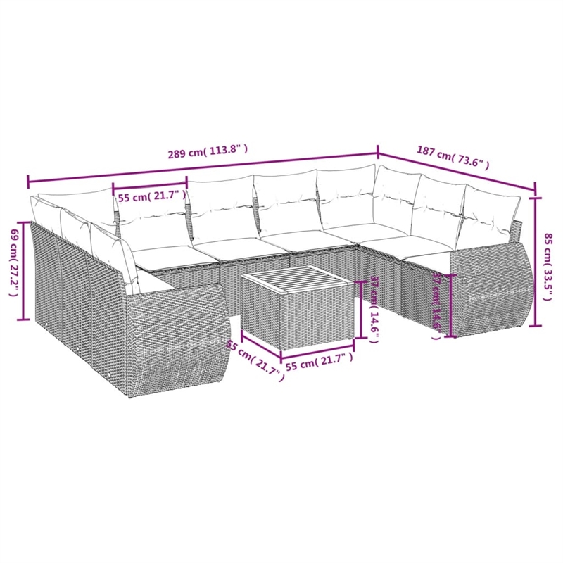 Afuera Living Contemporary 10 Piece Poly Rattan Sofa Set in Black