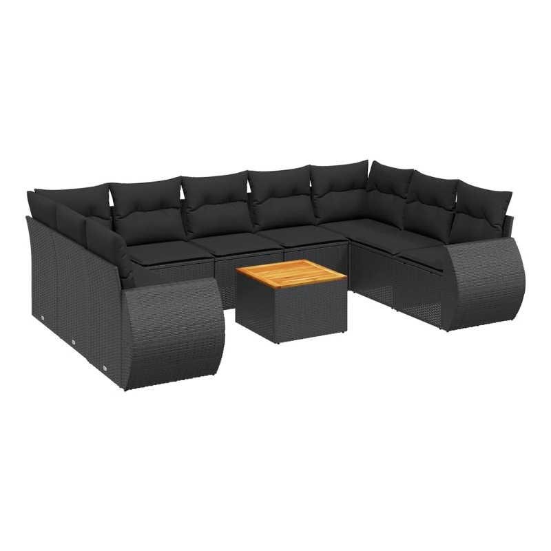 Afuera Living Contemporary 10 Piece Poly Rattan Sofa Set in Black