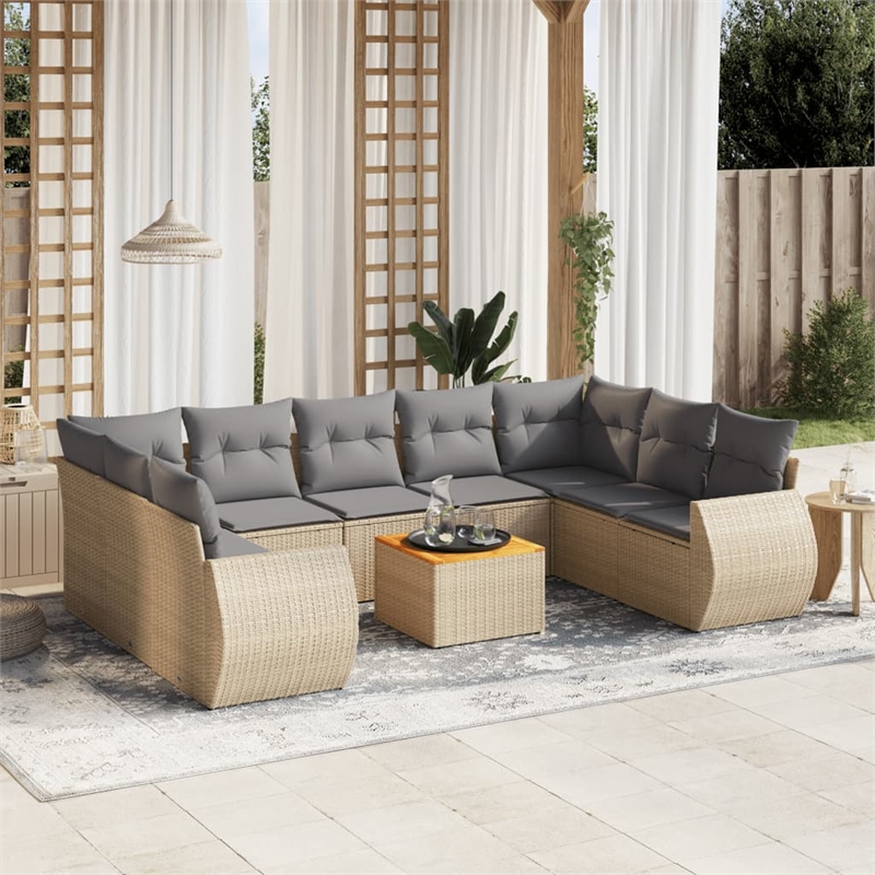 Afuera Living Contemporary Synthetic Poly Rattan 10 Piece Sofa Set in Gray/Beige