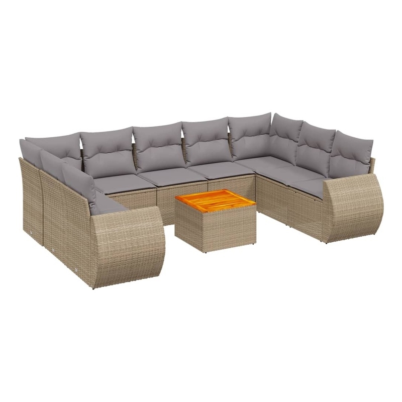 Afuera Living Contemporary Synthetic Poly Rattan 10 Piece Sofa Set in Gray/Beige