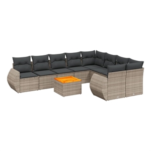 Afuera Living Contemporary 10 Piece Solid Acacia Wood Sofa Set in Gray