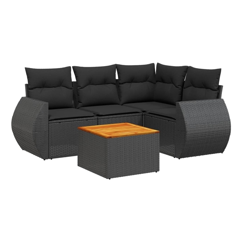 Afuera Living Contemporary Synthetic Poly Rattan 5 Piece  Sofa Set in Black