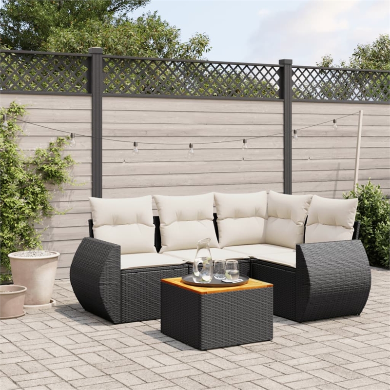 Afuera Living Contemporary Poly Rattan Sofa Set in Black/Cream