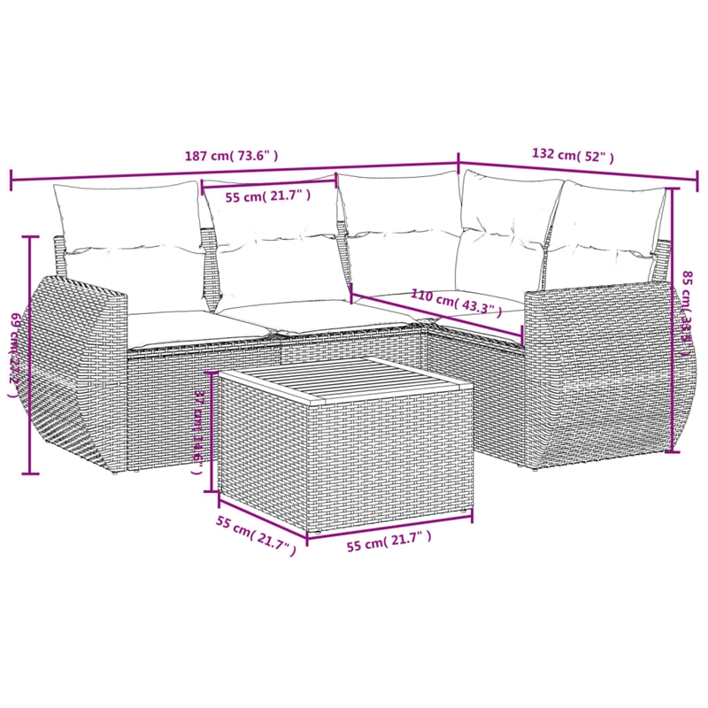Afuera Living Contemporary Poly Rattan Sofa Set in Black/Cream