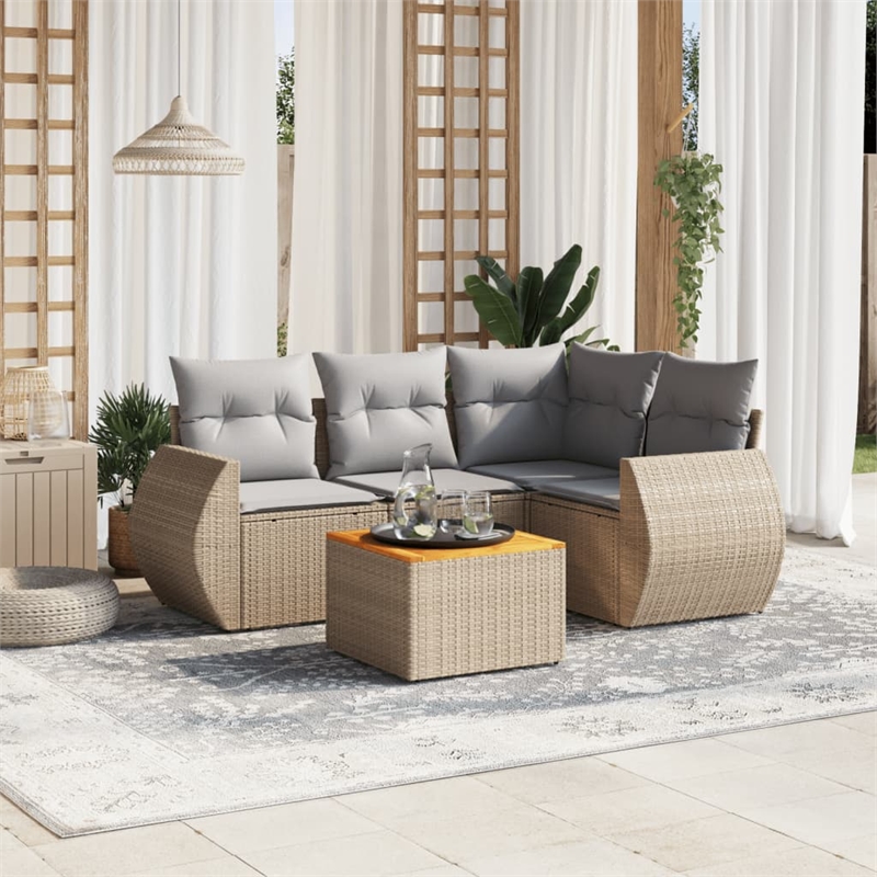 Afuera Living Contemporary Synthetic Poly Rattan 5 Piece Sofa Set in Beige