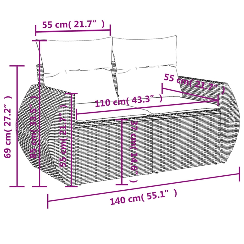 Afuera Living Contemporary Synthetic Poly Rattan 5 Piece Sofa Set in Beige