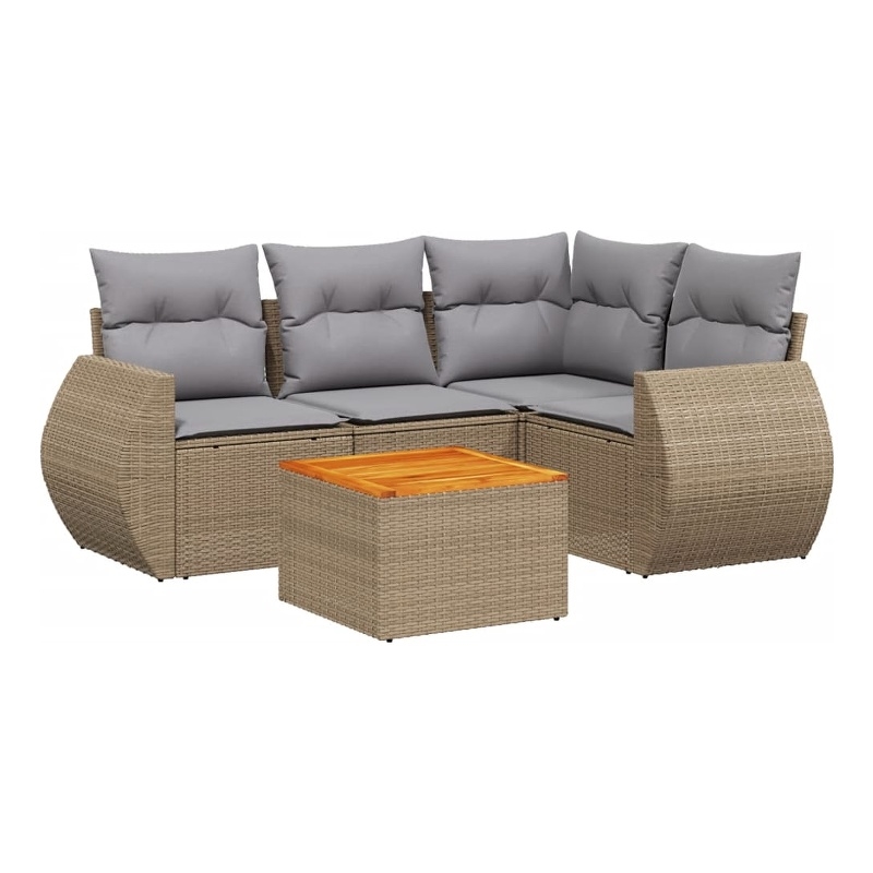 Afuera Living Contemporary Synthetic Poly Rattan 5 Piece Sofa Set in Beige