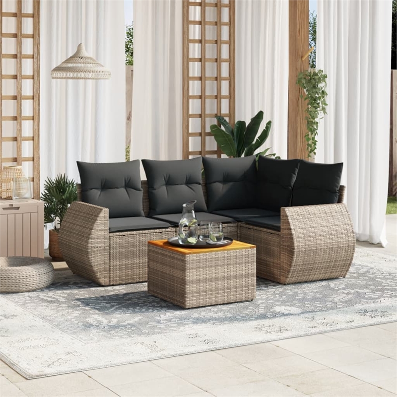 Afuera Living Contemporary Synthetic Poly Rattan 5 Piece Sofa Set in Gray