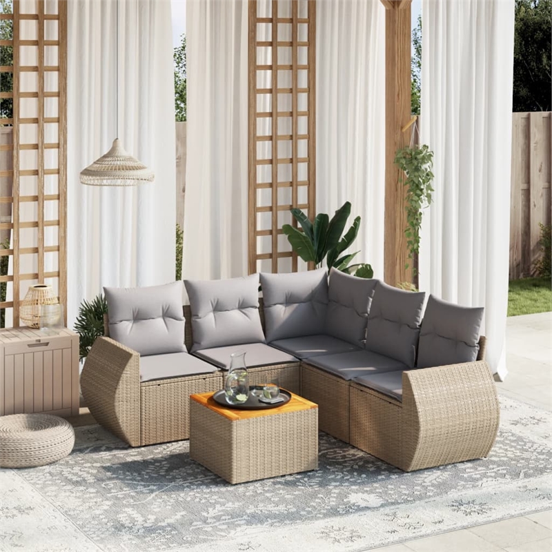 Afuera Living Contemporary 6 Piece Poly Rattan Small Sofa Set in Beige