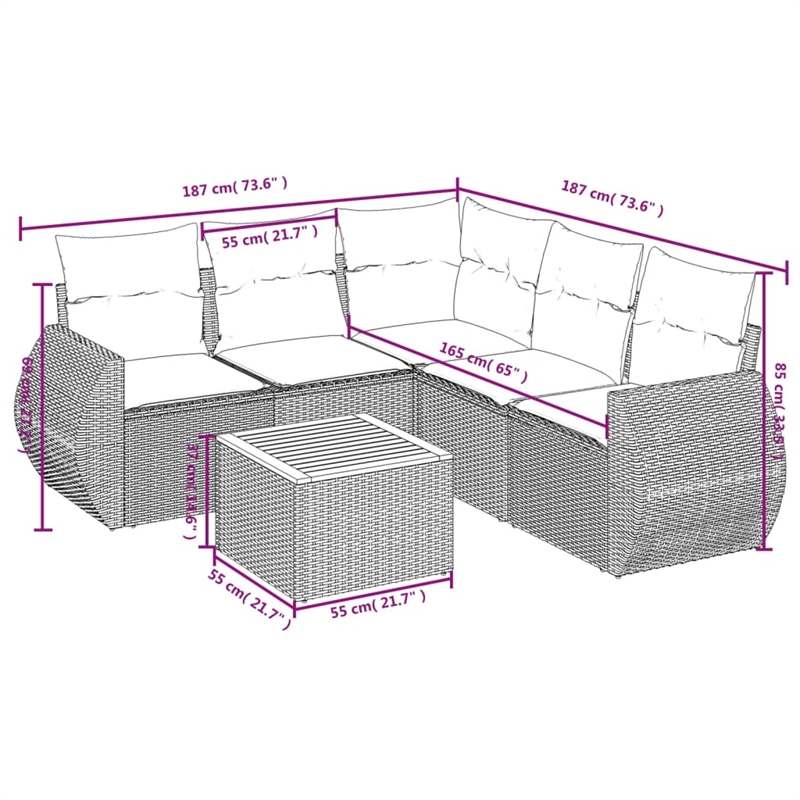 Afuera Living Contemporary 6 Piece Poly Rattan Small Sofa Set in Beige