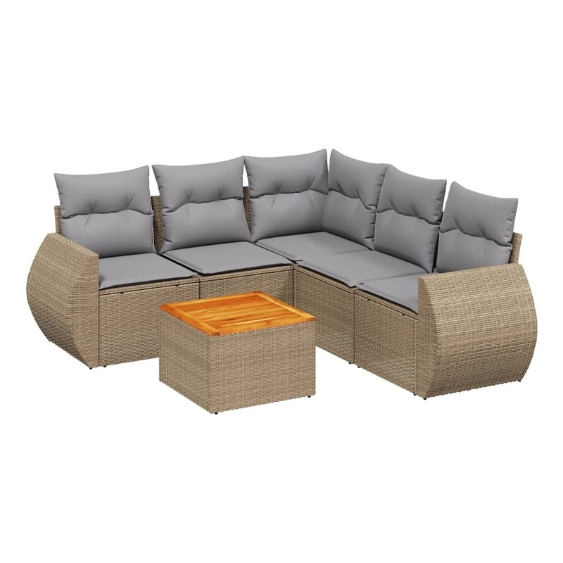 Afuera Living Contemporary 6 Piece Poly Rattan Small Sofa Set in Beige