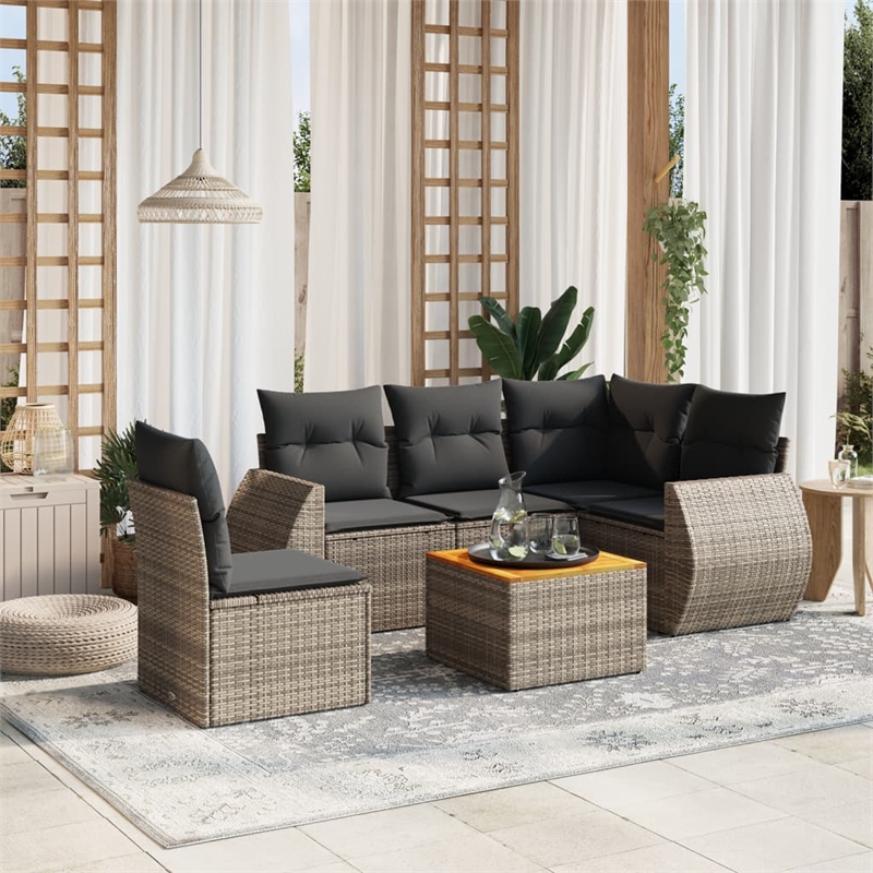 Afuera Living Contemporary 6 Piece Poly Rattan Sofa Set in Gray