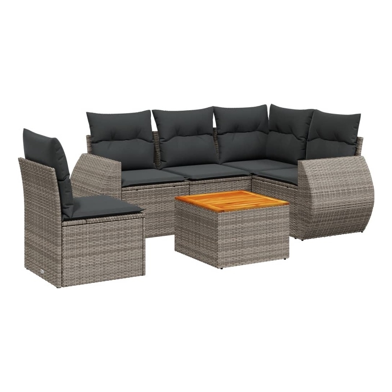 Afuera Living Contemporary 6 Piece Poly Rattan Sofa Set in Gray