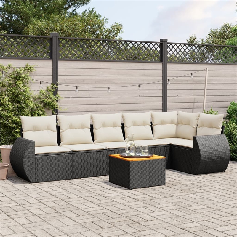 Afuera Living Contemporary 7 Piece Poly Rattan Sofa Set in Black